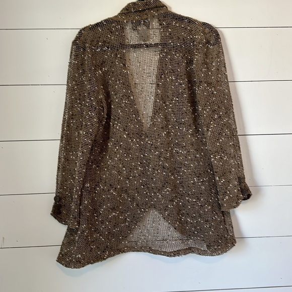 Keren Hart Women’s Gold Metallic Open Cardigan, Size M, Mesh Knit Design - Picture 3 of 7